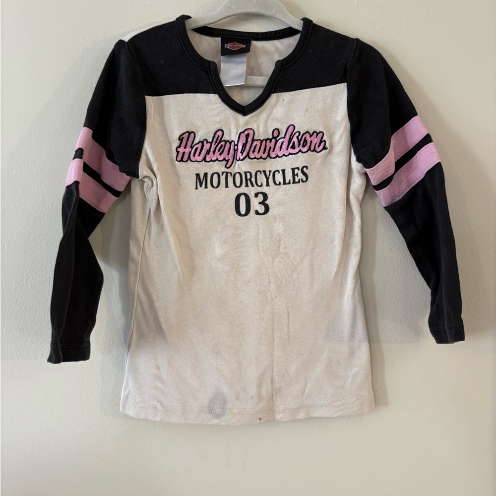 Vintage distressed Harley-Davidson Kids Long Sleeve Shirt Black White Pink 3T